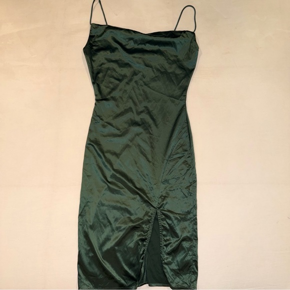Blanc Dresses & Skirts - Satin Green Slip Mini Dress with Spaghetti Straps